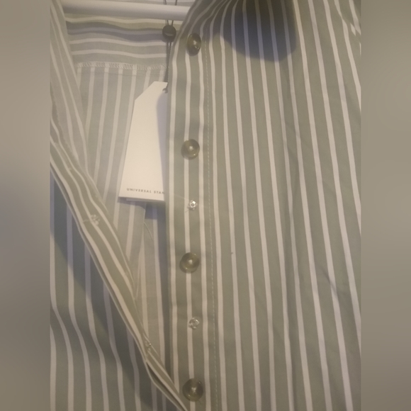 Universal Standard Elbe Stretch Poplin Shirt Sage/White 6-8 - Picture 4 of 4